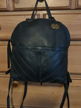 Margot Black Leather Chevron Pattern Backpack